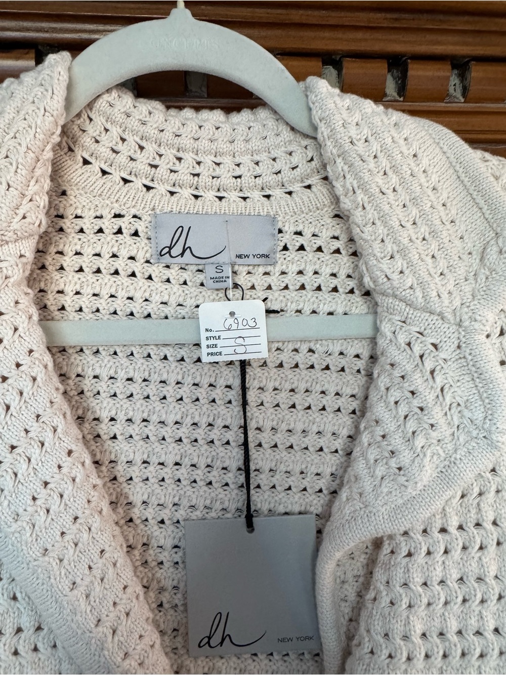 dh NEW YORK Cream Crochet Open Front Cardigan